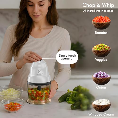 Image of Homeplus Electric Chopper Nova 250W (CH-1311) | Vegetable, Fruit & Meat Chopper with Whisking Function | Dual Blade System, 700ml Bowl, Fast Chopping, Easy Clean, Compact (Silver)