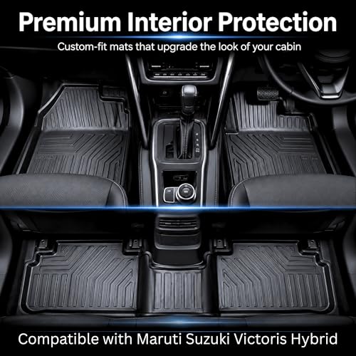 Image of EV MASTER Car Floor Mats for Maruti Suzuki Victoris Hybrid (2026 Onwards) Complete Set | Waterproof | Anti-Slip | Luxury Premium Car Mat | Full Coverage Car Foot Mats (5D Black)