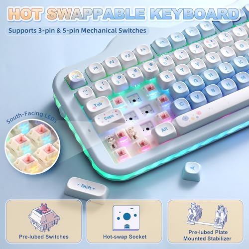 Image of YUNZII C98 Wireless Mechanical Keyboard with Number Pad,98 Key BT5.0 /2.4G /USB-C Hot Swap Gasket Mount with PBT MOA Keycaps,Custom RGB,Cute Cake Keyboard for Win /Mac (Blue, Candy Linear Switch)