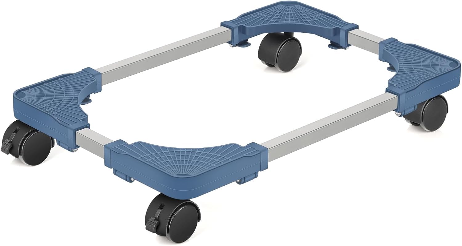 Hmseng Pc Tower Stand, Adjustable Mobile CPU Stand with 4 Rolling Caster Wheels, Fits Most PC Under Desk-Blue