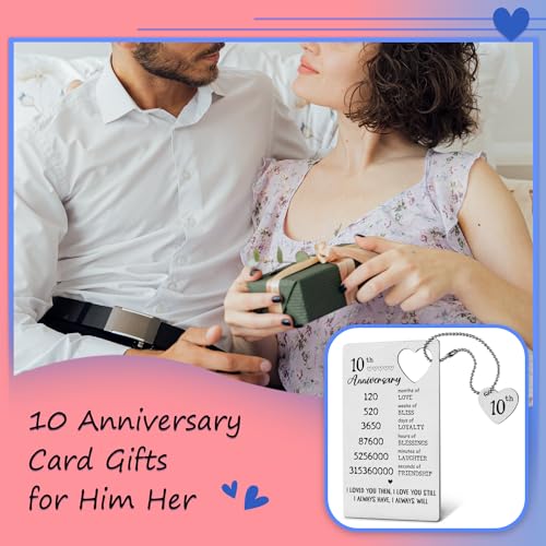 TRCENDE 10 Year 10th Wedding Anniversary Wallet Card Gifts for Him Her Men Husband Wife Women, Engraved Metal Wallet Insert Card Romantic Gifts XCD422
