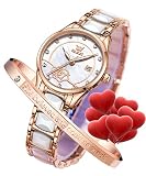 OLEVS Watches for Women Ladies Watches Rose Gold Elegant Ceramic Fashion Analog Quartz Diamond Water