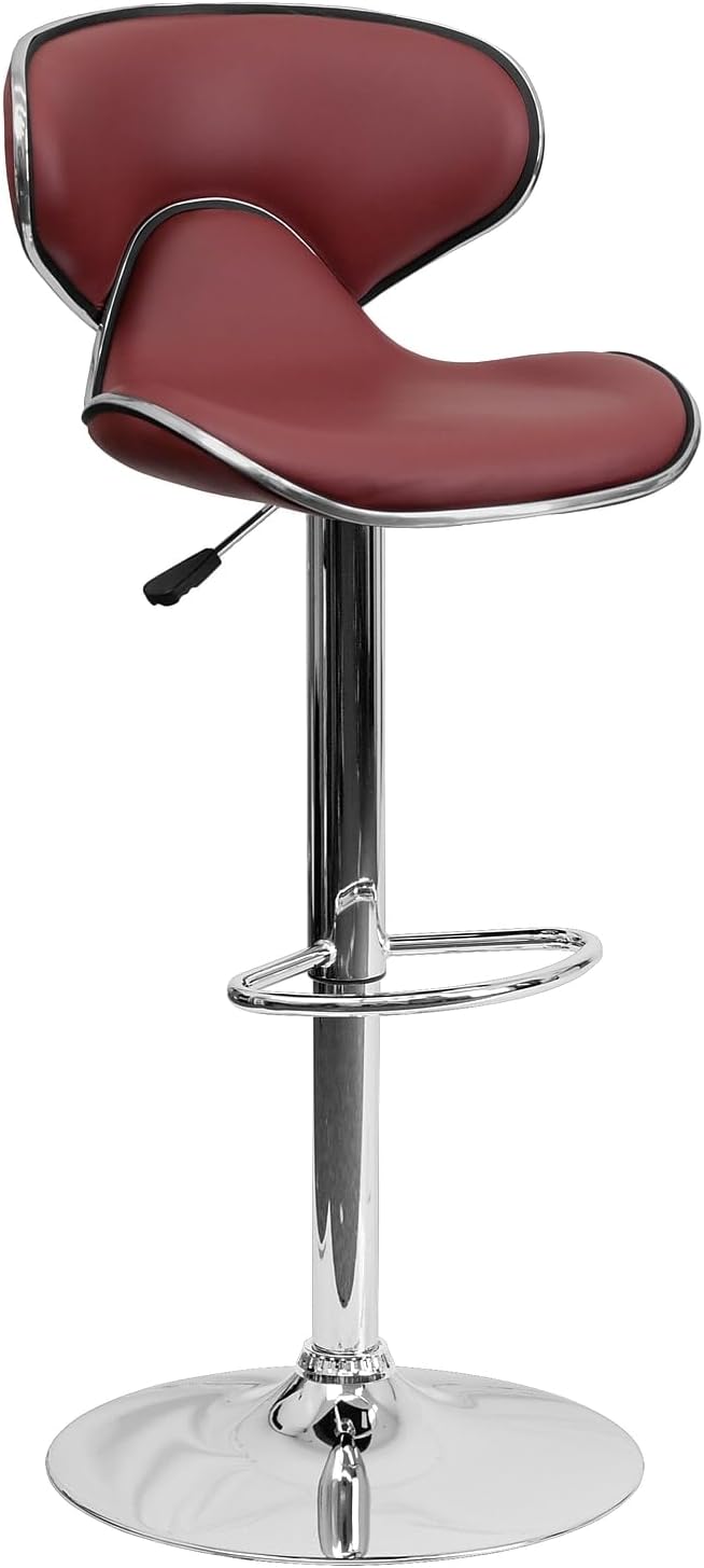 Flash Furniture Devin Contemporary Cozy Mid-Back Burgundy Vinyl Adjustable Height Barstool with Chrome Base