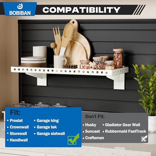 BOBIBAN 4 Pack Slatwall Shelves, Heavy Duty White Metal Slat Wall Shelf for Retail, Garage, Home Storage, 80 lbs Load Capacity, Universal Slatwall Accessories(10 x 24 Inch-4, White) by BOBIBAN - Image 5