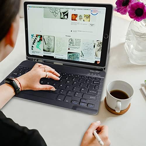 New iPad 10.2 Keyboard Case 9th Generation(2021)/ 8th Gen(2020)/ 7th Gen(2019), Slim Shell Lightweight Smart Case with Magnetically Detachable Wireless Keyboard for iPad Air 3, iPad Pro 10.5 2017