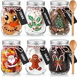 Vesici 6 Set Christmas Hot Chocolate Bar Supplies 17 oz Glass Mason Jars Wooden Spoons Black Wooden Labels Tags Red White Rope Christmas Cocoa Accessories DIY Gift Set Party Favors