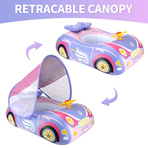 Swimbobo Toddler Pool Float Inflatable Car Baby Swim Float With Adjustable Sun Canopy And Safety Seat Pool Toys For Kids 1-4 Years Old (Princess Pink) #TOP1