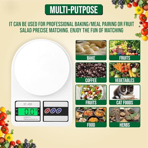 Image of SF-400 Digital Kitchen Weighing Scale | 10Kg x 1g Precision | Food Scale with LCD Display for Cooking, Baking, Meal Prep & Healthy Diet | Compact Weight Machine for Home Use (White)