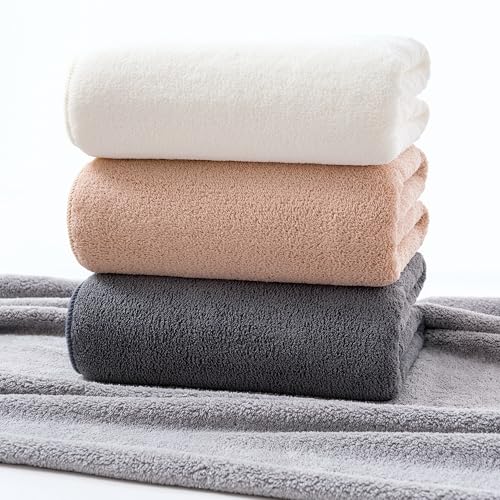 Lumimi Mikrofaser Duschtuch Set Ultraleicht Weich Kuschelig Schnelltrocknend Kompakt für Badezimmer Sport Gym Yoga Unterwegs Sauna Mehrfarben 4 Badetücher Khaki+Weiss+Dunkelgrau+Hellgrau