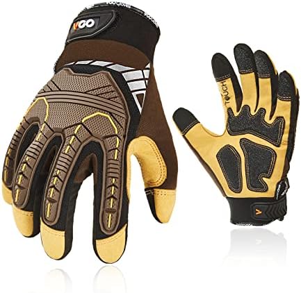 Vgo... Safety Work Gloves,Mechanics Gloves,Impact Gloves,Anti-Vibration Gloves,Rigger Gloves,Heavy Duty(Size L,Black+Orange,SL8849IP, 1Pair)
