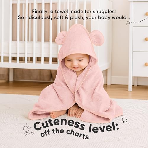 Image of KeaBabies 2-Pack Hooded Baby Towels for Newborn - 30x30 Soft & Absorbent Viscose From Bamboo Baby Bath Towels with Hood for Infant, Toddler,Kids,Boys Girls,Newborn Bath Essentials (Rose Ivory, Petite)