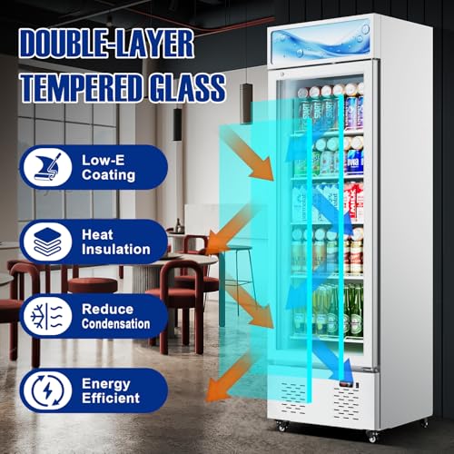 Image of 22.8'' W Commercial Beverage Refrigerator, 11 Cu.Ft Glass Door Drink Cooler with Soft Light and 5 Shelves, Display Refrigerator for Restaurant Store Cafe Bar, White
