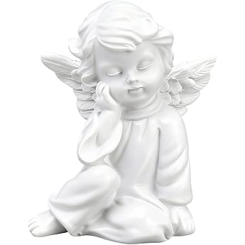 Weatherproof Grave Angel Figurine Made of Resin, Small Sleeping Angel Statue (4.5 x 7 cm) for Garden Decoration and Grave - W