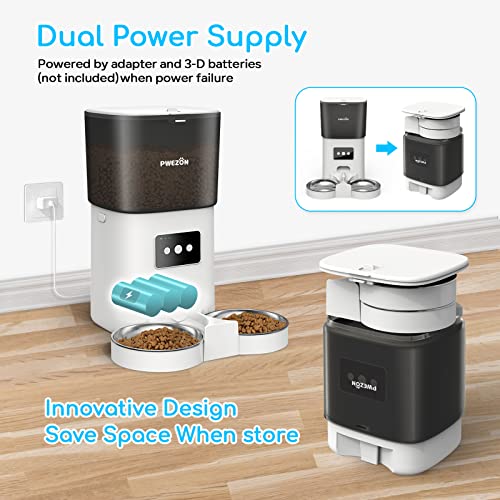 6L Comederos Automáticos para Gatos y Perros con Dos Tazones, PWEZON Inteligente WiFi Dispensador de Alimentación Automático para Dos Mascotas, Temporizador, Control de Porciones, Grabadora de Voz - imagen 5