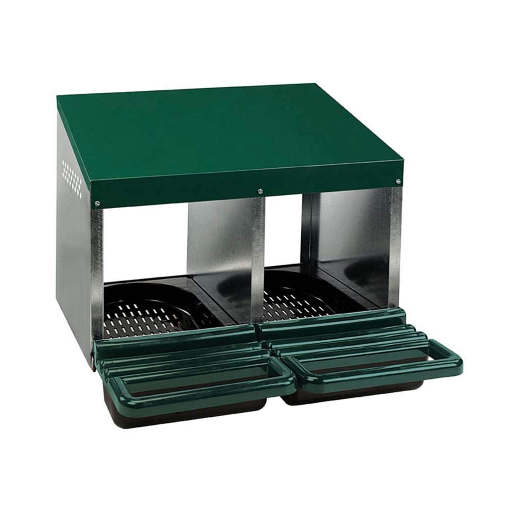 Kerbl Hobbyfarming Legenest, 2 Abteile, Legebox, Eierbox, dunkelgrün, 53x52x43,5cm, Metall verzinkt, Hühner, mit Entnahmeklappe