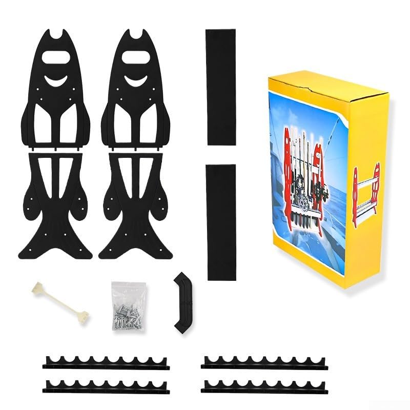 Support canne à pêche mural noir et rouge avec 6 emplacements