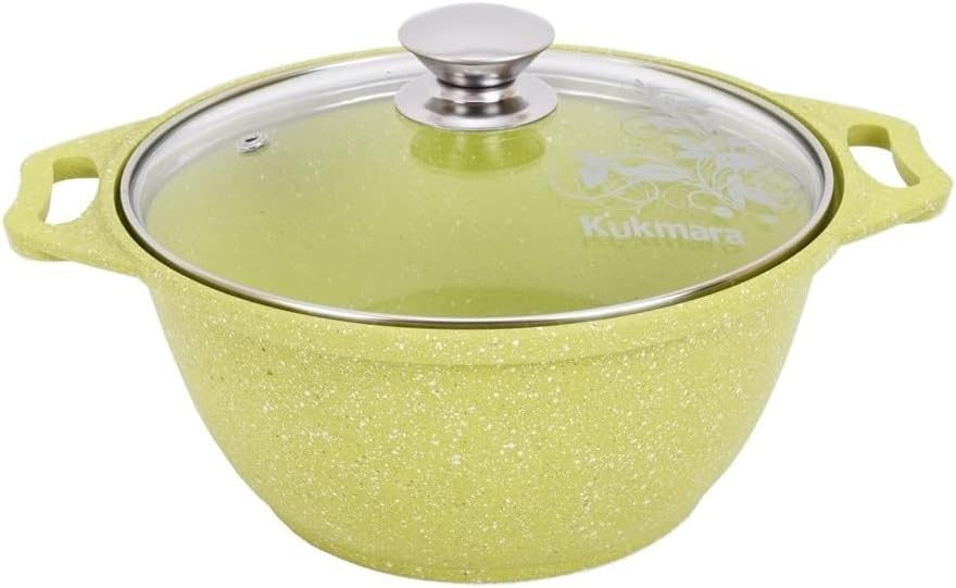 Aluminum Wok Cooking Pot Trendy Style Non-Stick Pot with Glass Lid (lime) Camping Cookware Dutch Oven Kitchen Pot 2.1-qt. (2 L)