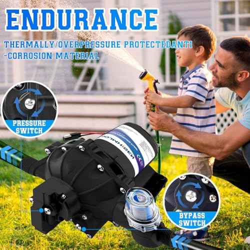 Image of RV Water Pump,6.5GPM 70PSI 12V DC Fresh Water Pump, Five Chamber Self-Priming Diaphragm Water Pump,Water Pressure Pump with Pressure Switch,for RV, Garden, Yacht, Camping，Marine.
