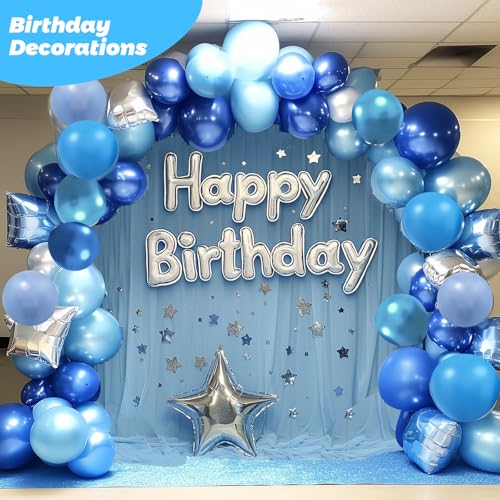 Image of RUBFAC Blue Balloons, Light Blue Birthday Balloons 65pcs Pearl Pastel Party Balloon for Birthday Baby Shower Wedding Frozen Theme Party Decorations