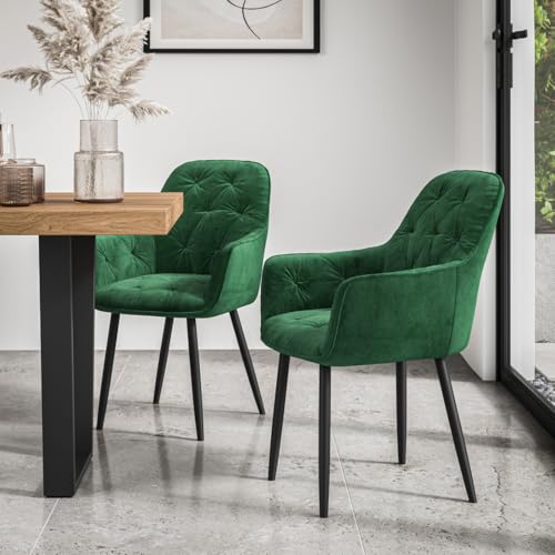 Image of More4Homes SET OF 2 ANIKA MODERN VELVET DINING CHAIR PADDED SEAT METAL LEGS KITCHEN (Green)