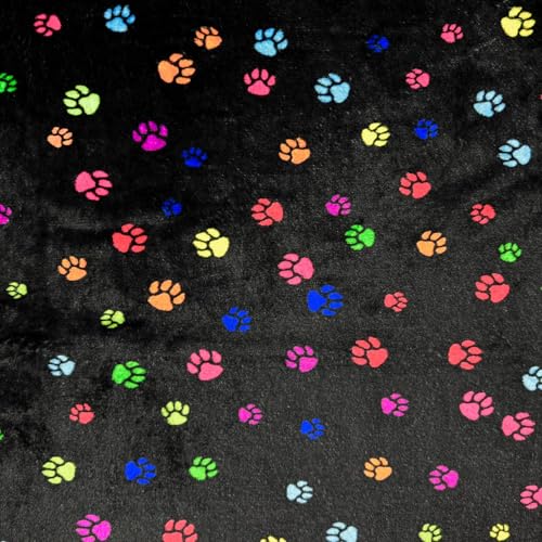 Superweicher Fleece-Stoff, kleine Pfoten auf schwarzem Muster