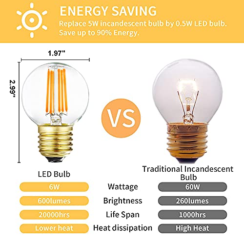 Dimmable G16.5 Led Bulbs,E26 Edison Led Light Bulbs,6W Equal 60 Watt Light Bulb,600Lm,Soft White 3000K,Globe Light Bulb For Pendant,Vintage Led Filament Edison Candle Bulb With Decorative,6Pack. #TOP1