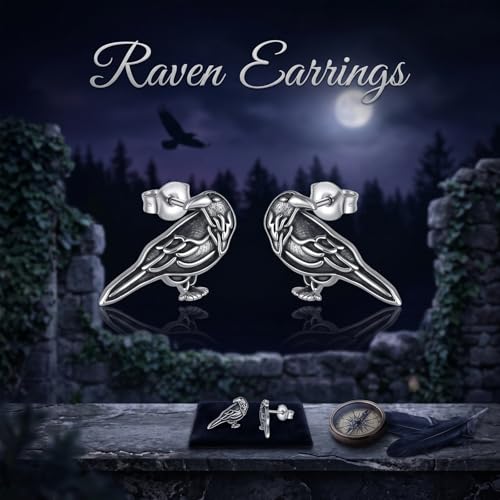 Image of Raven Stud Earrings Crow Bird Earrings Raven Stud Jewelry Gifts For Women Female Men Male Halloween