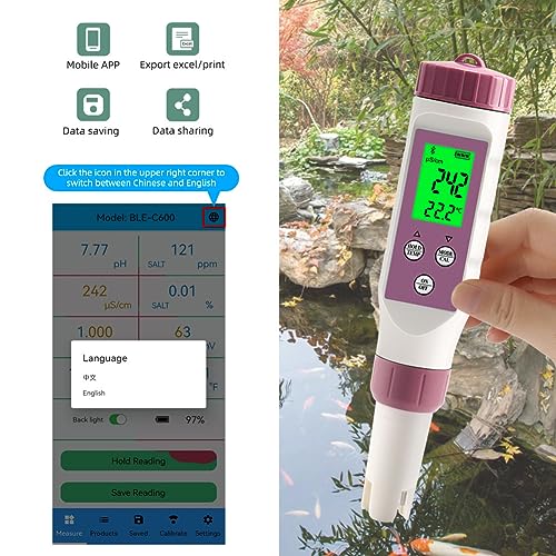 Tester di qualità dell'acqua 7 in 1 per pH, TDS, CE, ORP, salinità, gravità specifica e temperatura, penna ad alta precisione per acqua potabile, acquari e piscine
