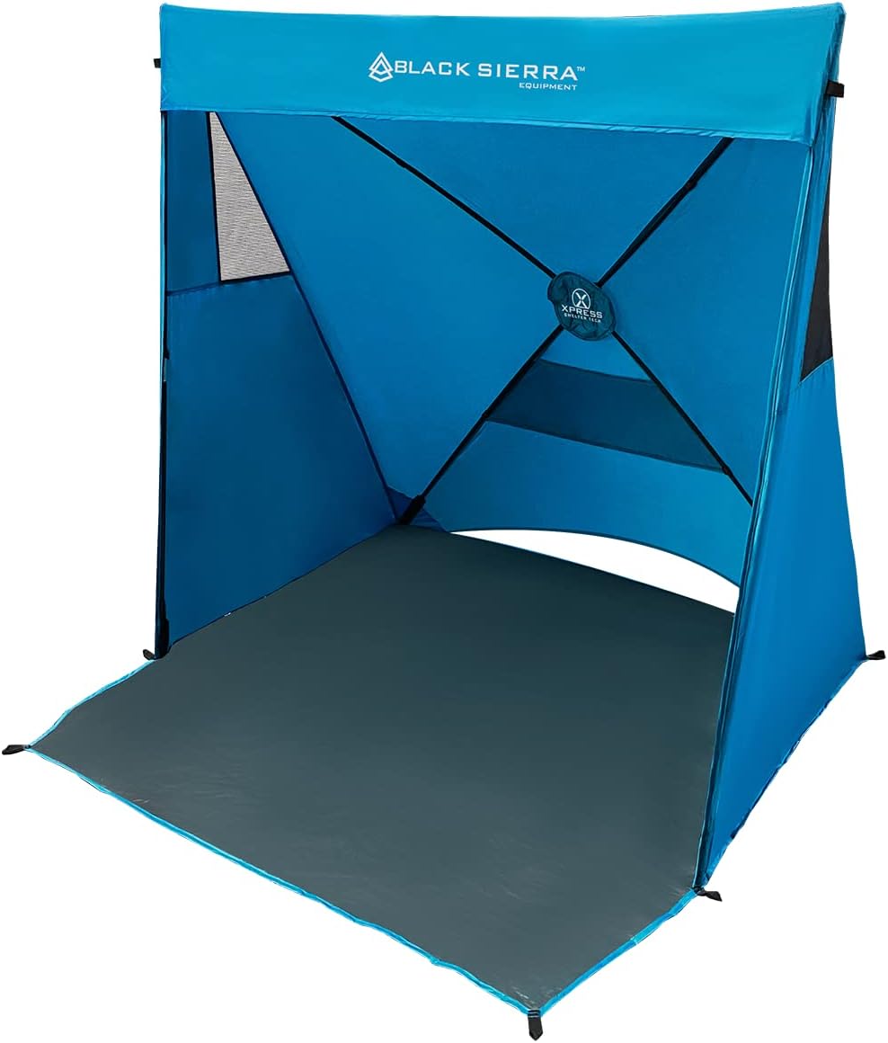 Black Sierra Xpress Set Lean 2 Beach Tent with UPF 50+ Sun Protection