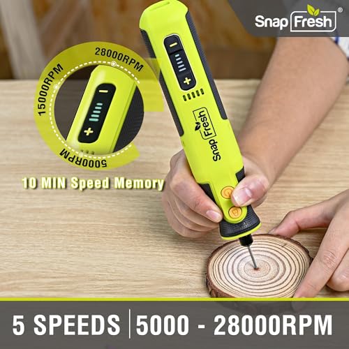 Image of SnapFresh 8V Cordless Rotary Tool Kit, 28,000 RPM 5-Speed Mini Electric Multi-Tool with LED Light, USB-C Rechargeable, 46 Accessories & Carry Bag, Lightweight for DIY Crafts & Dog Nail Grinding
