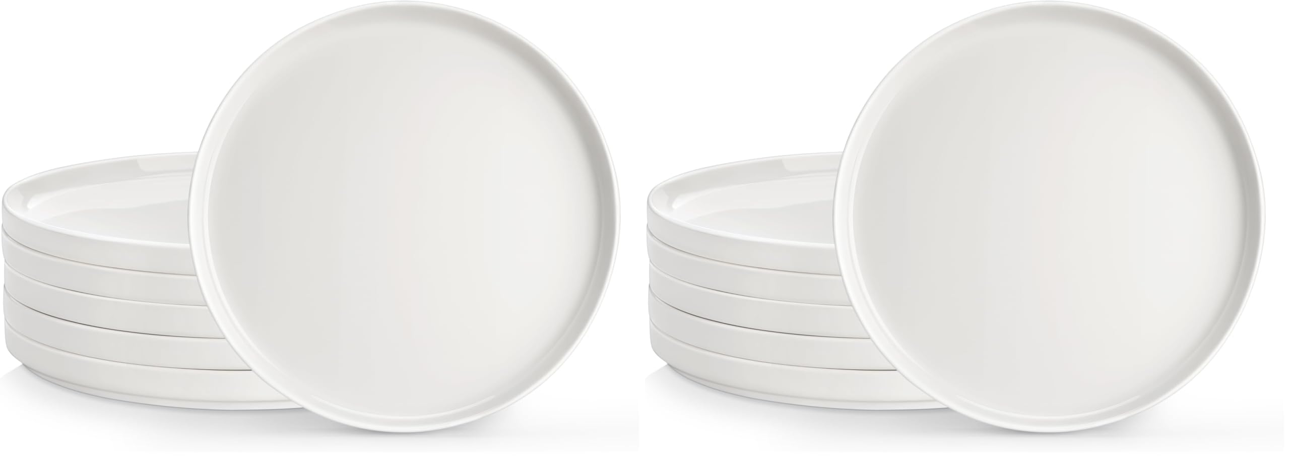 MALACASA Speiseteller 12 Personen, Ø 26 cm Große Teller Set aus Porzellan, 12-tlg Moderner Weißer Flacher Essteller für Hauptgerichte, Steaks und Salate, Spülmaschinenfest, Serie LEAH