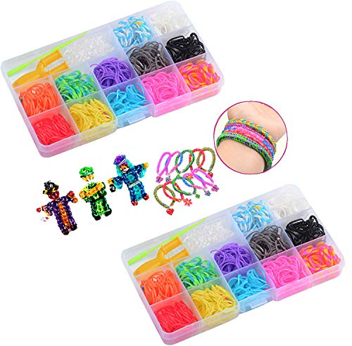 rosepartyh Gomas para Pulseras Gomitas para Hacer Pulseras Loom Bands Cintas de Telar Kit Niños DIY Loom Bandas Banda Goma Trenzado Brazaletes y Loom Elasticas Banda de Telar Juguete para Niños