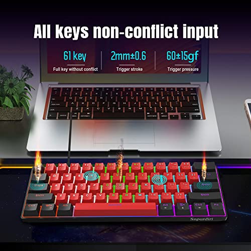 Snpurdiri 60% Wired Mechanical Gaming Keyboard, Led Backlit 61 Keys Small Wired Office Keyboard For Windows Laptop Pc Mac (Black-Red, Blue Switches) #TOP4