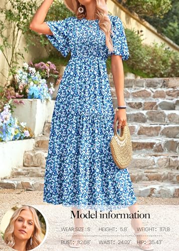 Image of KIRUNDO Summer Dresses for Women 2026 Spring Casual Flutter Short Sleeve Wedding Guest Smocked Flowy Tiered Aline Midi Dress