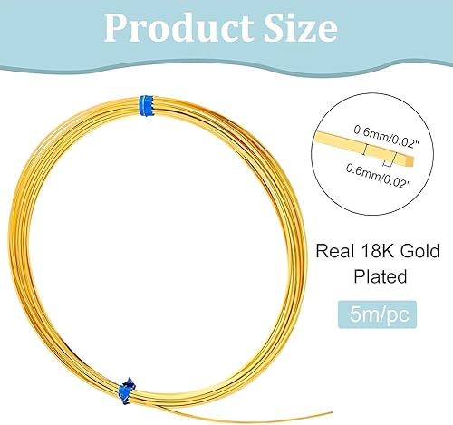 Miniatura 9 de BENECREAT Alambre de cobre cuadrado chapado en oro de 14 quilates, alambre de calibre 20 de 16.4 pies para hacer joyas, abalorios, manualidades
