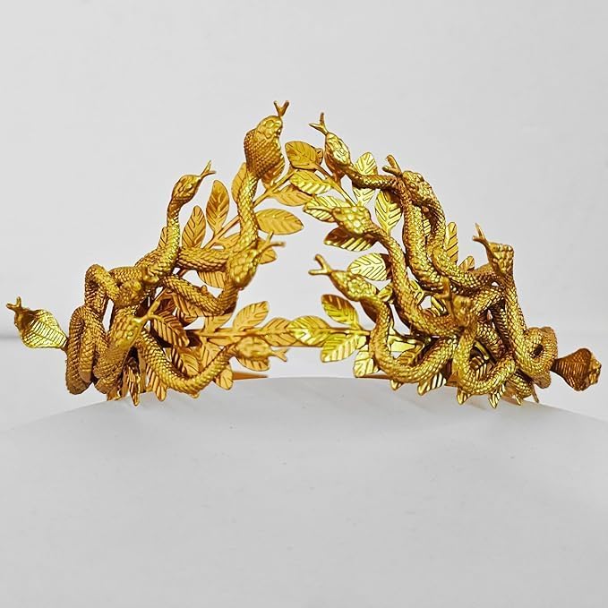 Eioi & Lmnm Greek Medusa Snake Headband for Women, Serpent Snake Headpiece with Laurel Leaves, Halloween Cosplay Headdress