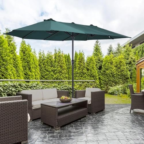 Image of 15ft Large Outdoor Umbrella Double-Sided Patio Umbrella with 65 Kgs Movable Stand, Crank Handle, 12 Ribs Rectangular Garden Umbrella for Patio Graden, Poolside, Terrace, Cafe and Hotels