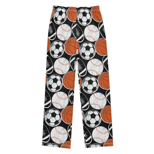 Retro Soccer Ball Baseball Boys Long Pants Soft Trousers Elastic Waist Kids Lounge Bottoms with Pockets S-XL