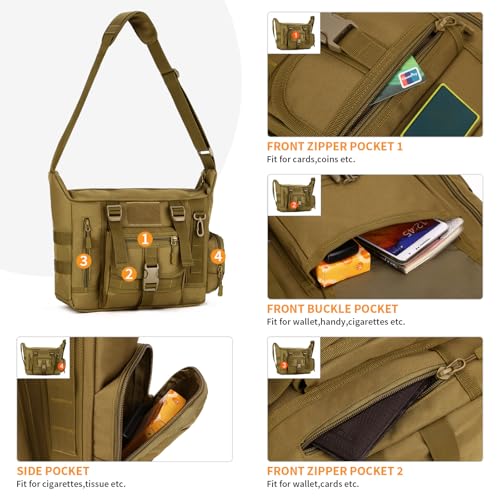 HUNTVP Taktisch Schultertasche Militär Crossbody Bag Sling Tasche Wasserabweisend Umhängetasche Messengerbag Aktentasche mit Verstellbar Schultergurt Outdoor,Braun
