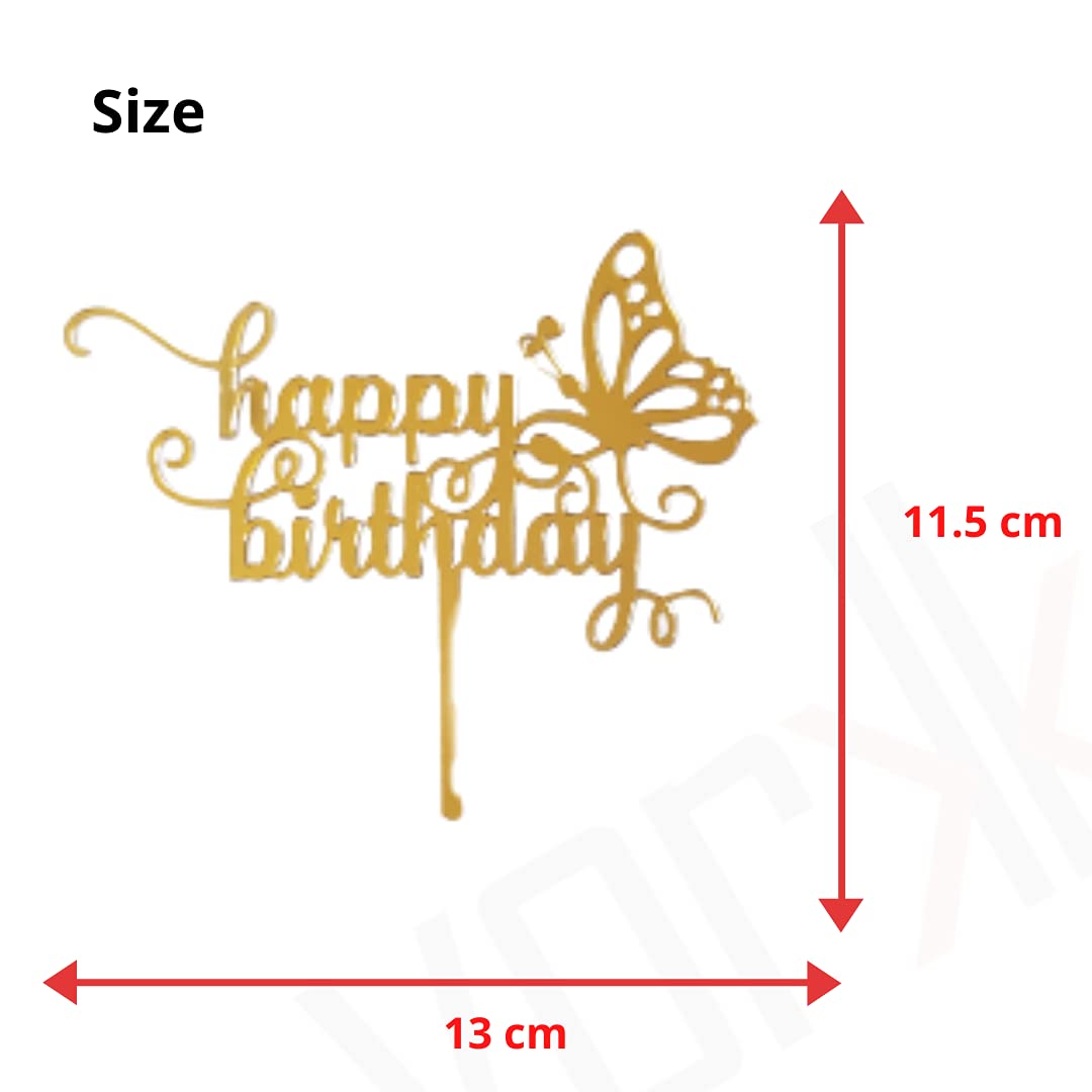 Yorkker Cake Toppers (Happy Birthday & Happy Anniversary) Golden Acrylic Cake Toppers for Kids Boy's Girls Adult Birthday Cake Decoration Supplies/Cake Accessories 5 Pcs Large 2