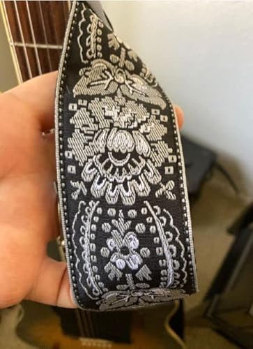 Guitar Strap Royal Black Silver Woven Christmas Gift W/ Free Bonus- 2 Picks + Strap Locks + Strap Button. For Bass, Electric & Acoustic Guitar. Awesome Stocking Stuffer For Men & Women Guitarists #TOP7