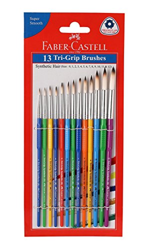 A.W.Faber-Castell I Pvt Ltd Tri-Grip Synthetic Hair Round Assorted Paint Brush, Set of 13