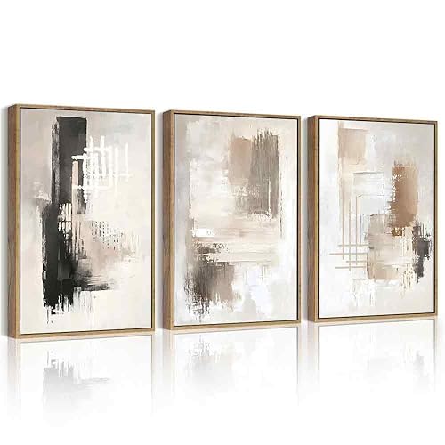 PHOPAGO Modern Abstract Framed Wall Art Mid Century Minimalist Beige