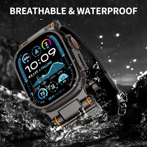 Image of FOAMUNOC Rugged Band Compatible with Apple Watch Ultra 3 /2 /1 Band 49mm /46mm /45mm /44mm /42mm, Metal Connector with Strap for iWatch Ultra Series 11 /10 /9 /8 /7 /6 /SE3 /SE2 /SE /5 /4 /3 /2 /1, Space Gray Black