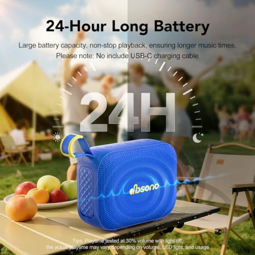 Image of dbsono Portable Bluetooth Speaker Line-in Support: IPX5 Waterproof, Blue | Up to 24H Playtime, HD Sound, TWS Pairing, LED Light, Outdoor Speaker for Beach, Pool, Travel, School Supplies for Adult Teen