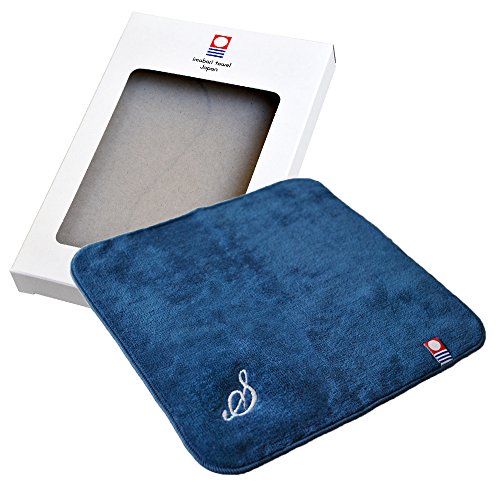 ブルーム (ギフト) 今治タオル 認定 イニシャルハンカチ 1枚 箱入り タオルギフト プチギフト かわいい イニシャル ハンドタオル 今治 タオルハンカチ (ネイビー, イニシャル S) (ポスト投函)