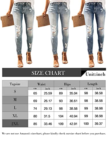 Kunmi Women's Ripped Boyfriend Slim Fit Jeans Frayed Distressed Stretchy Denim Pants #TOP5