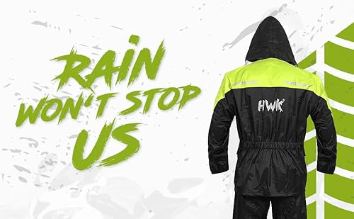 Hwk Motorcycle Rain Suit For Men And Women, Two-Piece Waterproof Motorcycle Rain Gear With Reflective Rain Jacket And Rain Pants For Weatherproof All-Season Riding, Hi-Vis Green, 2X-Large #TOP4