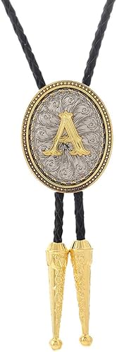 HOEACXY Initial Bolo Tie for Men Leather Cowboy Necktie Letter A Name Bola Acces