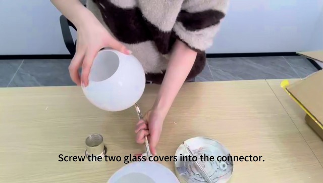 Image of 17 Inch Modern Glass Globe Double Sconce, Polished Chrome Metal Finish Wall Light for Bedroom, Hand-Polished Milky Glass Vanity Light Over Mirror, Elegant Light Fixtures for Indoor